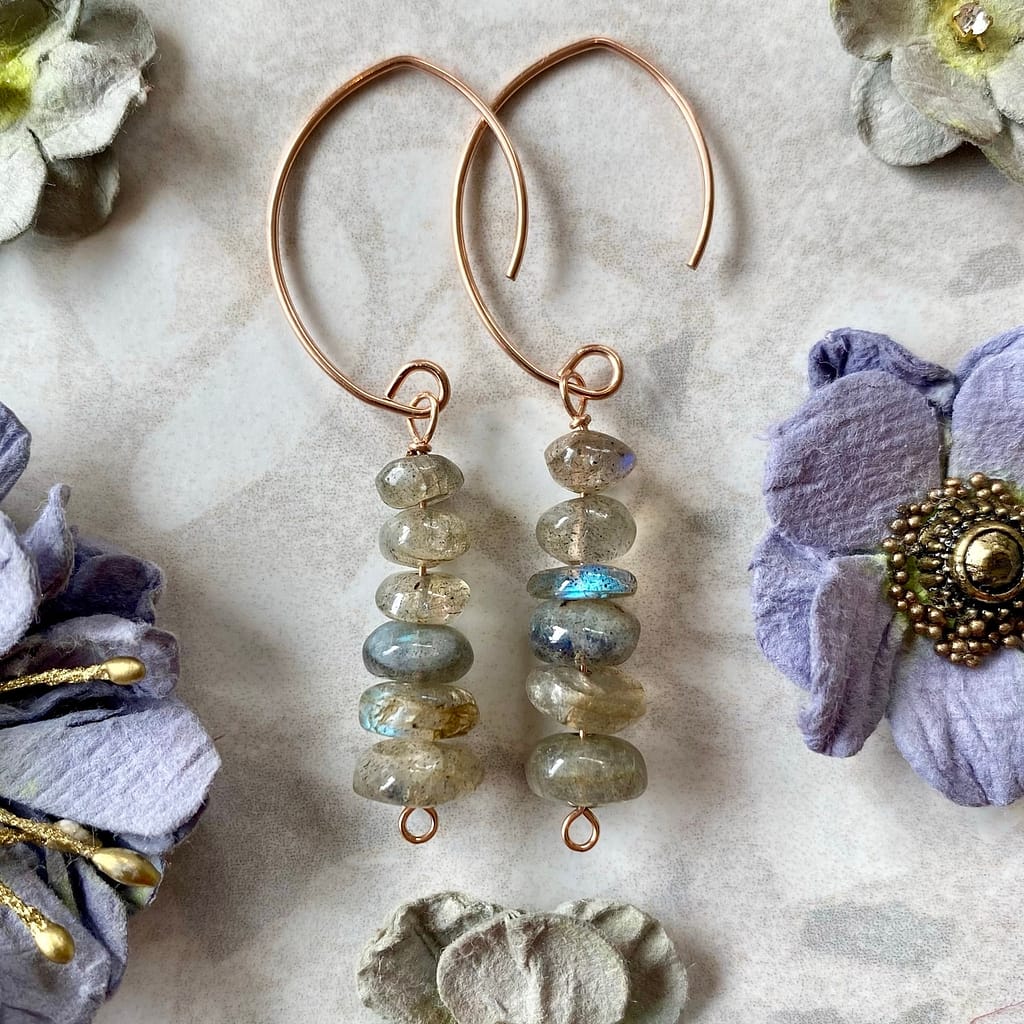 Multi Gemstone Cluster Dangle Earrings, Labradorite top & Rainbow Moonstone, Delicate Sterling Silver or Gold Filled Earrings, Rose Gold Filled