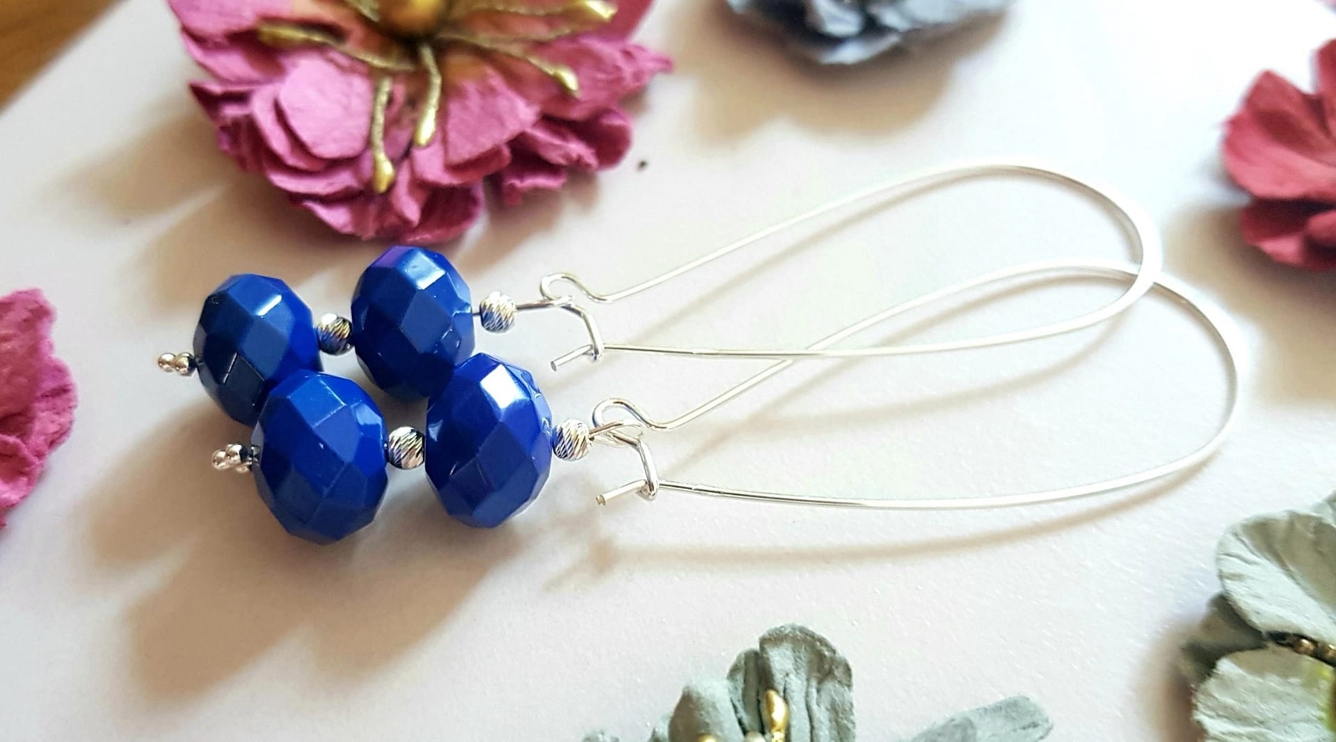 Royal Blue Silver Sparkle Long Dangle Earrings Speckled Earth