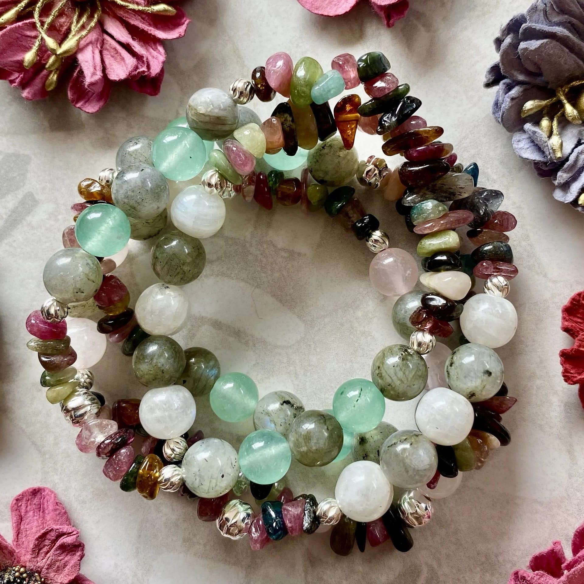 Multi Tourmaline' Stretch Bracelet Speckled Earth